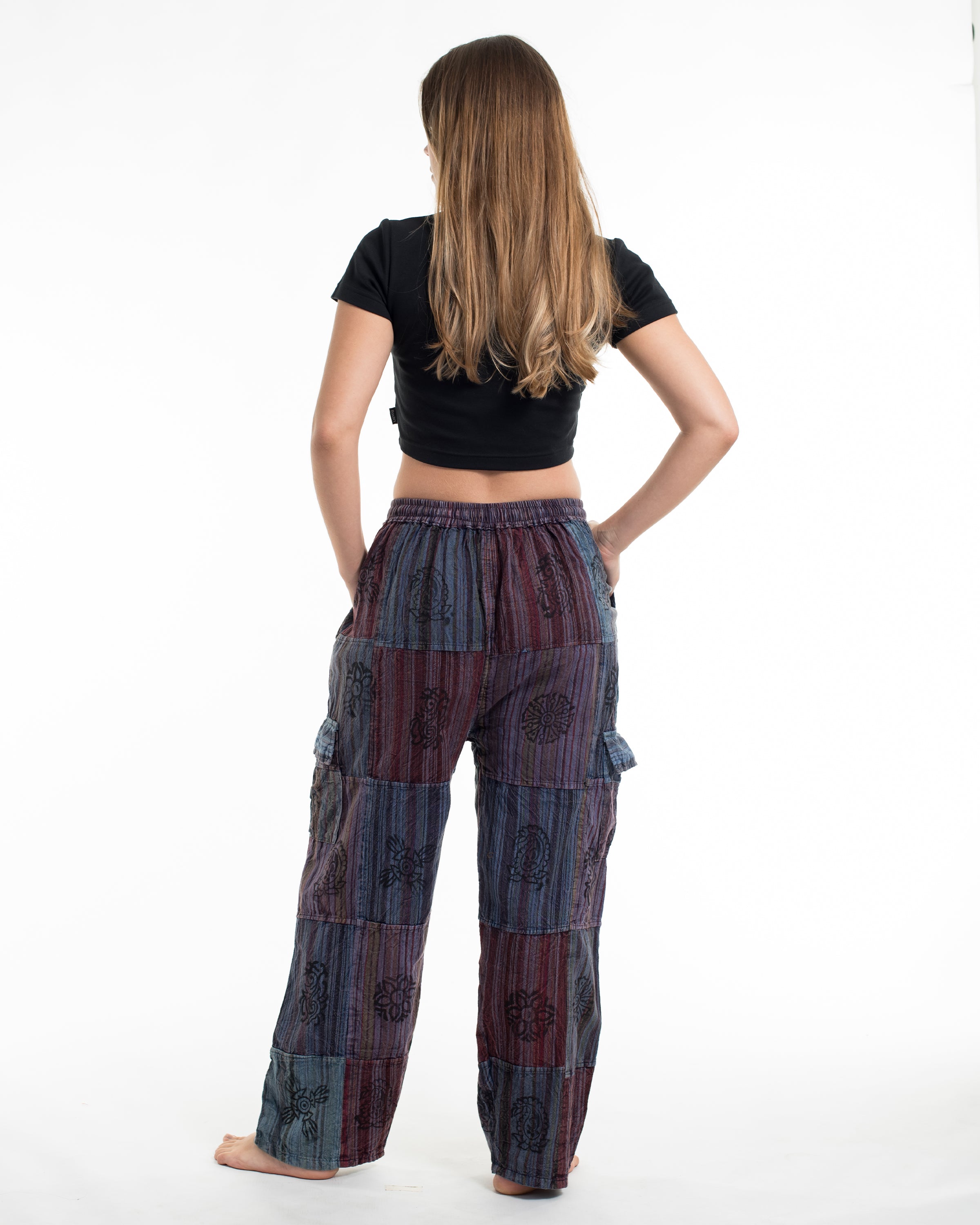 Women's Patchwork Block-Printed Pants in Navy