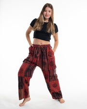 Women's Patchwork Block-Printed Pants in Red