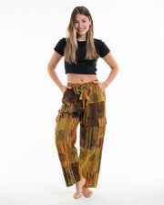 Women's Patchwork Block-Printed Pants in Yellow