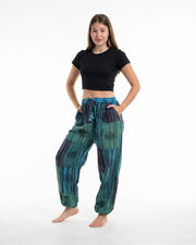 Women's Patchwork Block-Printed Harem Pants in Blue