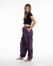 Women's Patchwork Block-Printed Harem Pants in Purple