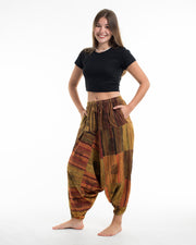 Women's Patchwork Block-Printed Low Cut Harem Pants in Orange
