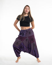 Women's Patchwork Block-Printed Low Cut Harem Pants in Purple