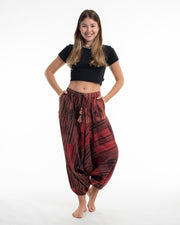 Women's Patchwork Block-Printed Low Cut Harem Pants in Red