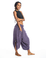 Stone Washed Large Pockets Women's Harem Pants in Purple