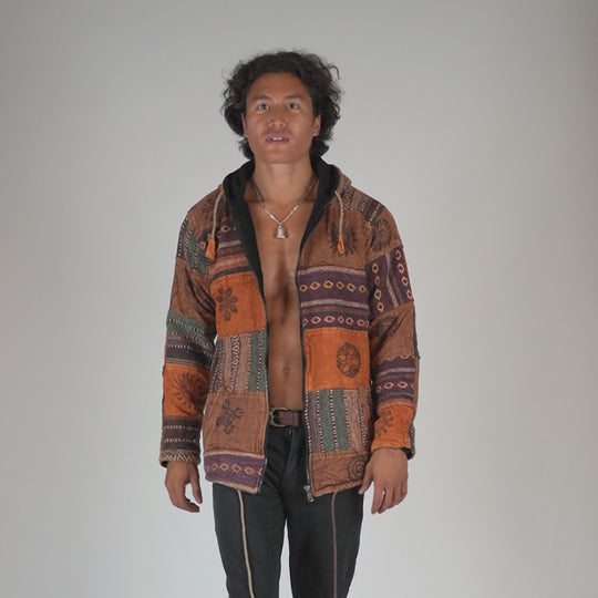 Patchwork Stone Washed Cotton Jacket in Brown 01