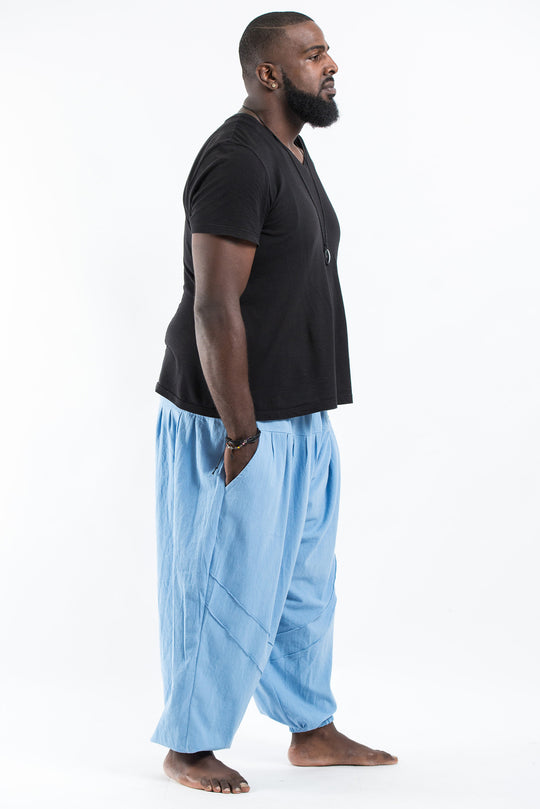 Plus Size Genie Men's Cotton Harem Pants in Light Blue