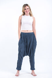 Women's Crinkled Hill Tribe Cotton Harem Pants in Blue Gray