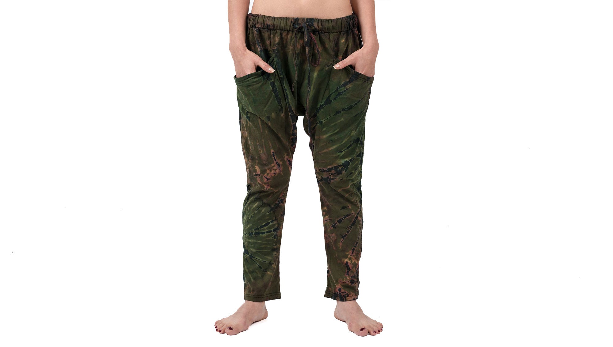 Tie Dye Cotton Women Harem Pants in Olive