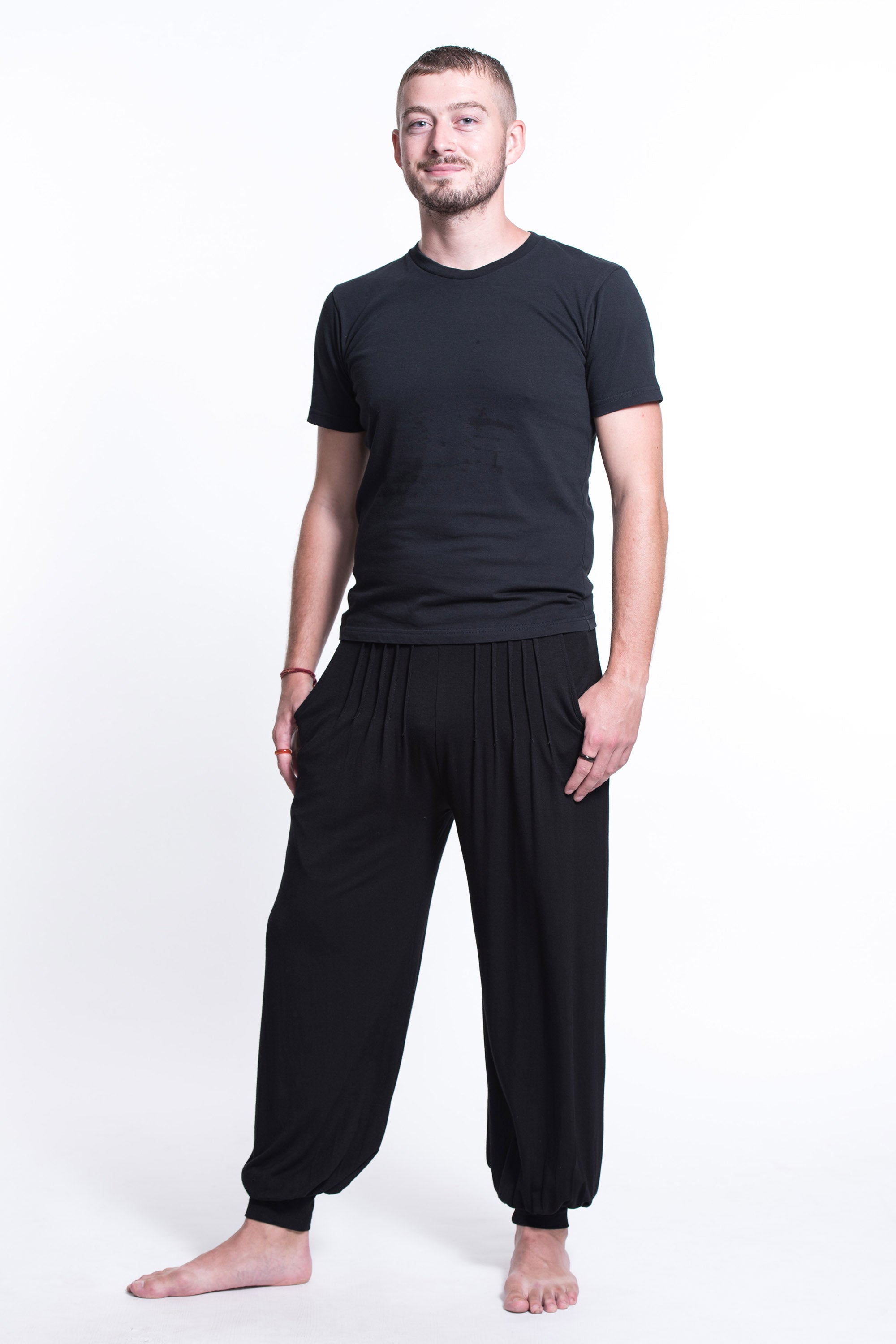 Soft Flex Mens Harem Pants in Solid Black