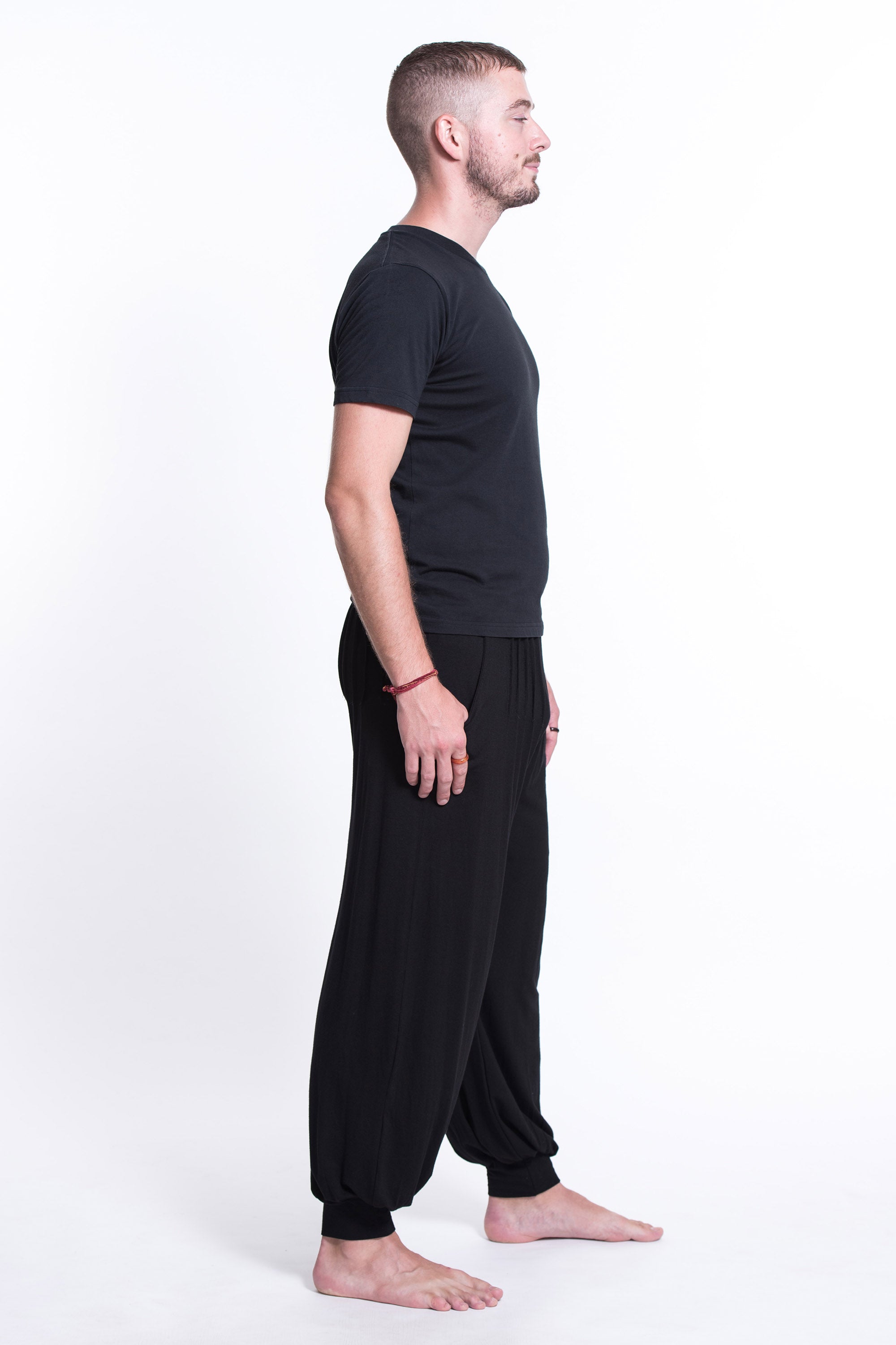 Soft Flex Mens Harem Pants in Solid Black