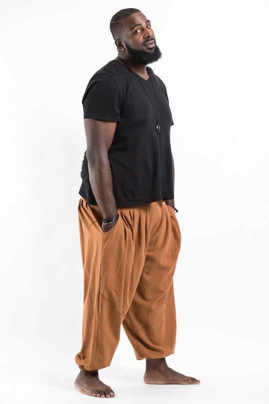 Plus Size Genie Men's Cotton Harem Pants in Brown