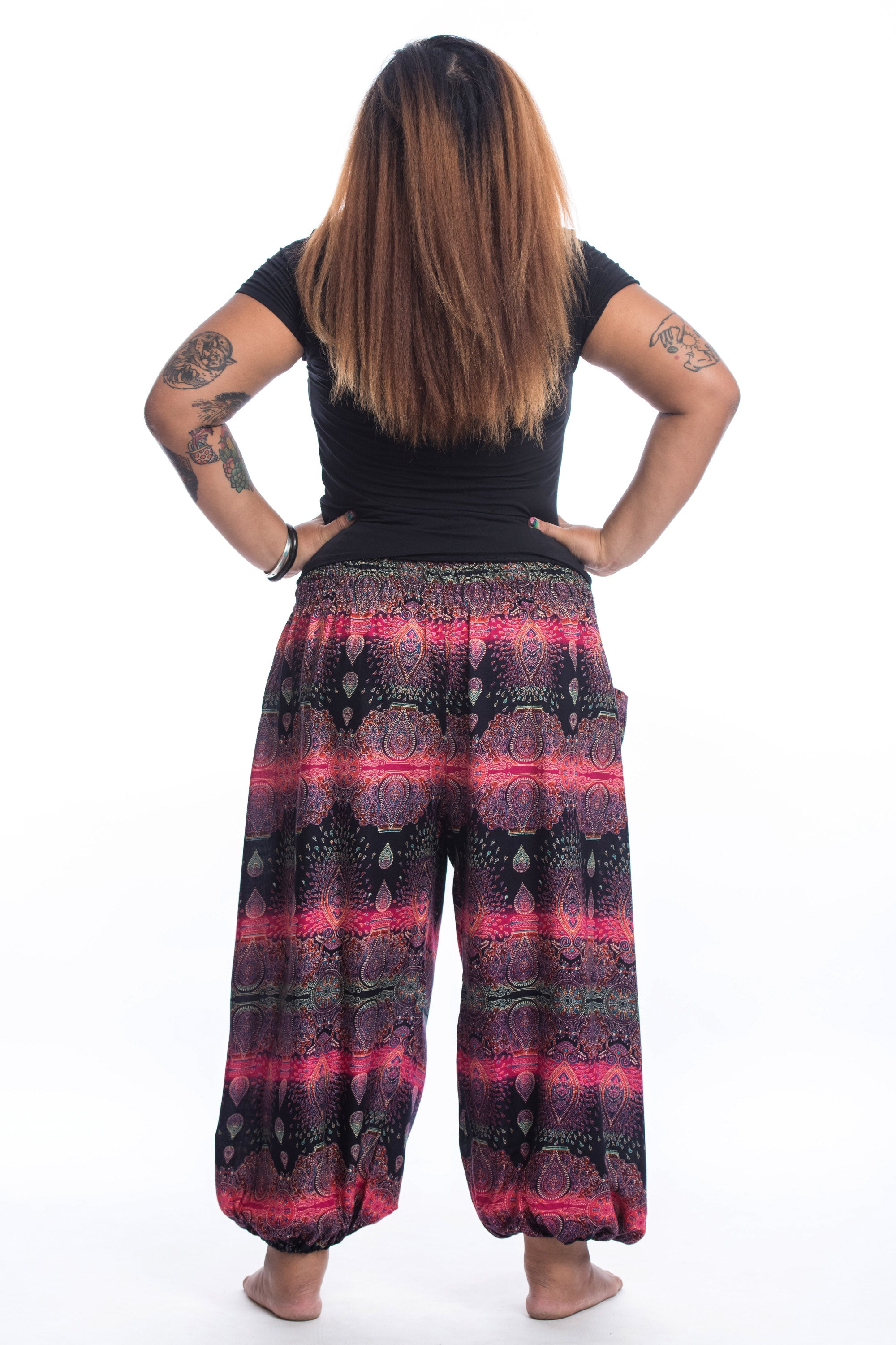 Plus Size Paisley Women's Harem Pants in Pink