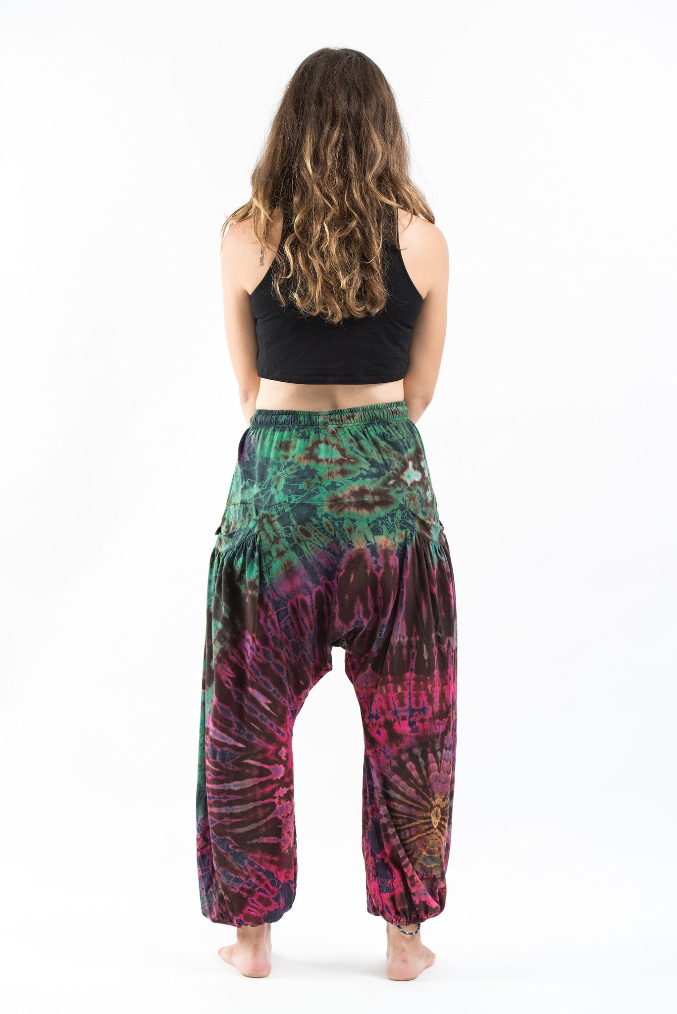 Tie Dye Cotton Women Harem Pants in Magenta Green