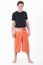 Men's Cropped Fisherman Pants with Pattern Waist Band in Orange