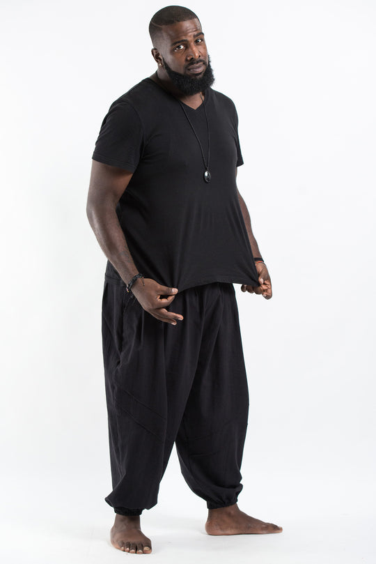 Plus Size Genie Men's Cotton Harem Pants in Black
