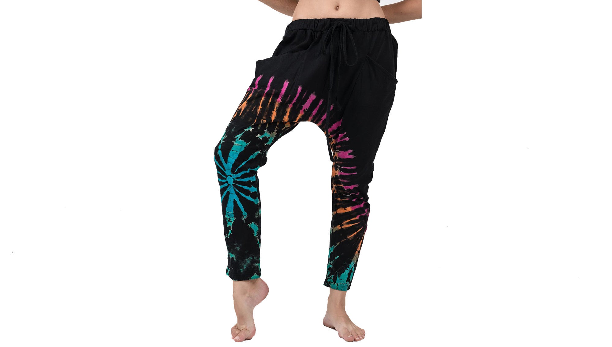 Tie Dye Cotton Women Harem Pants in Festival Black