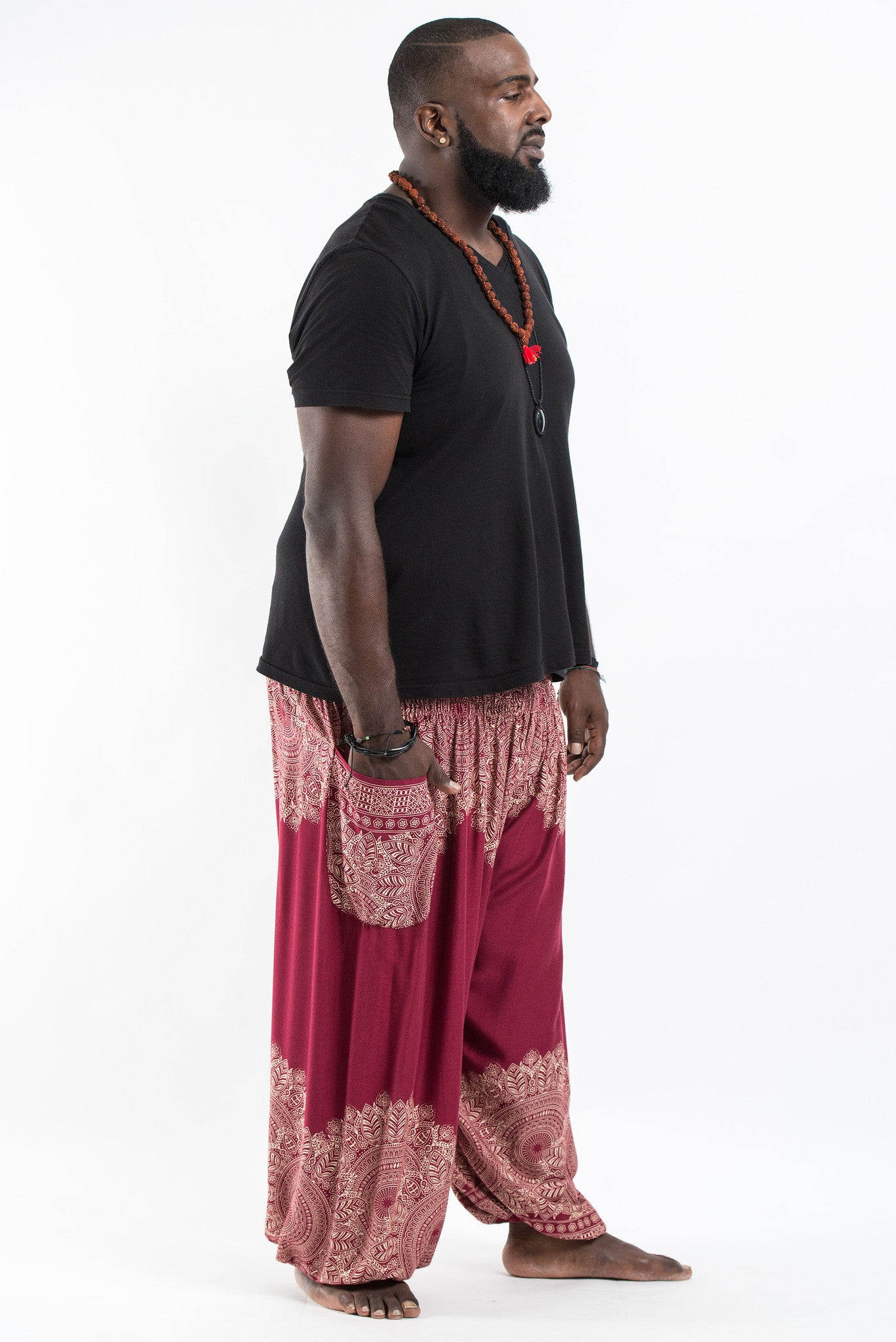 Plus Size Floral Mandalas Men's Harem Pants in Red
