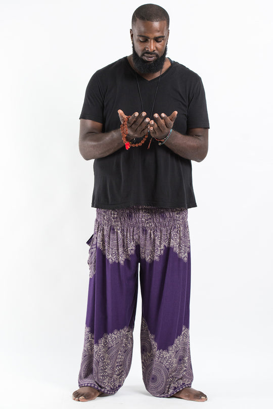 Plus Size Floral Mandalas Men's Harem Pants in Purple