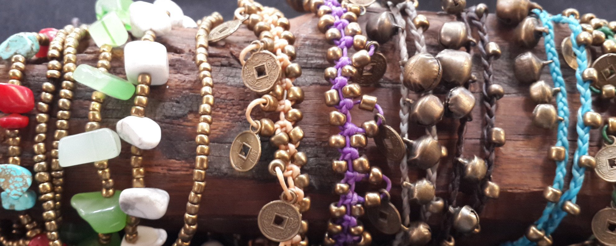 Triple Brass Beads Bracelet with White Beads