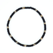 Wooden Bead and Stripe Stone Charm Necklace