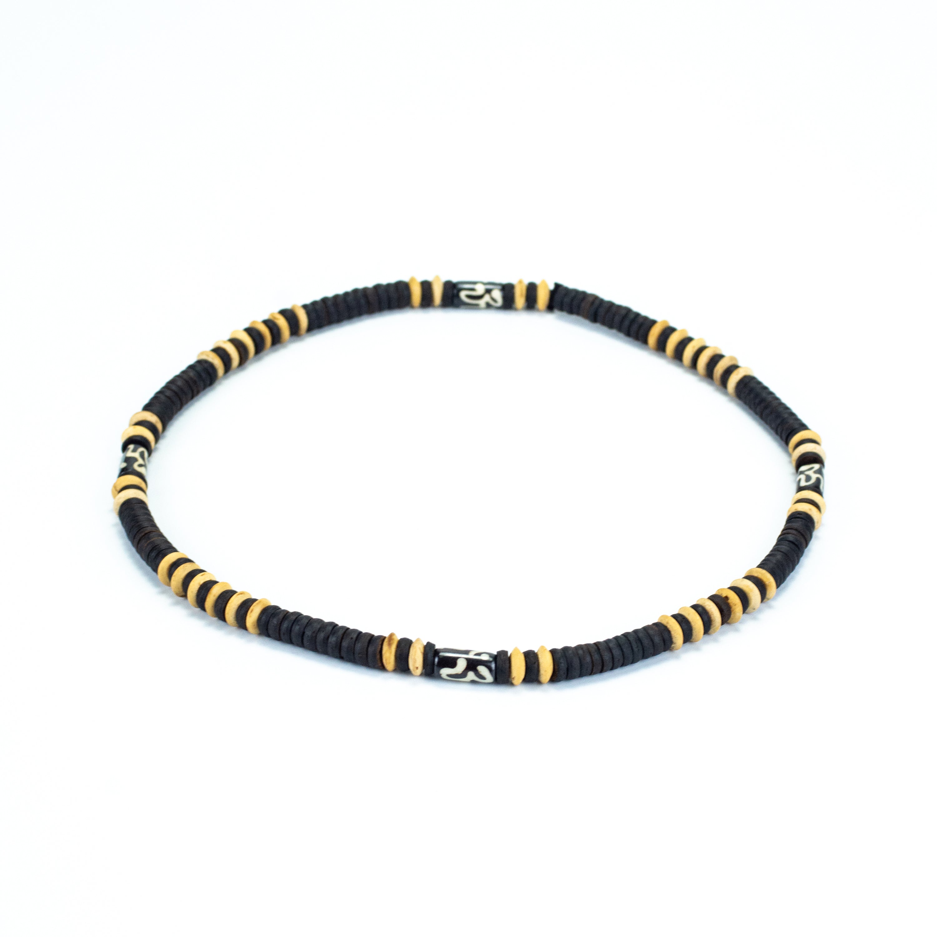 Wooden Bead and Om Stone Charm Necklace