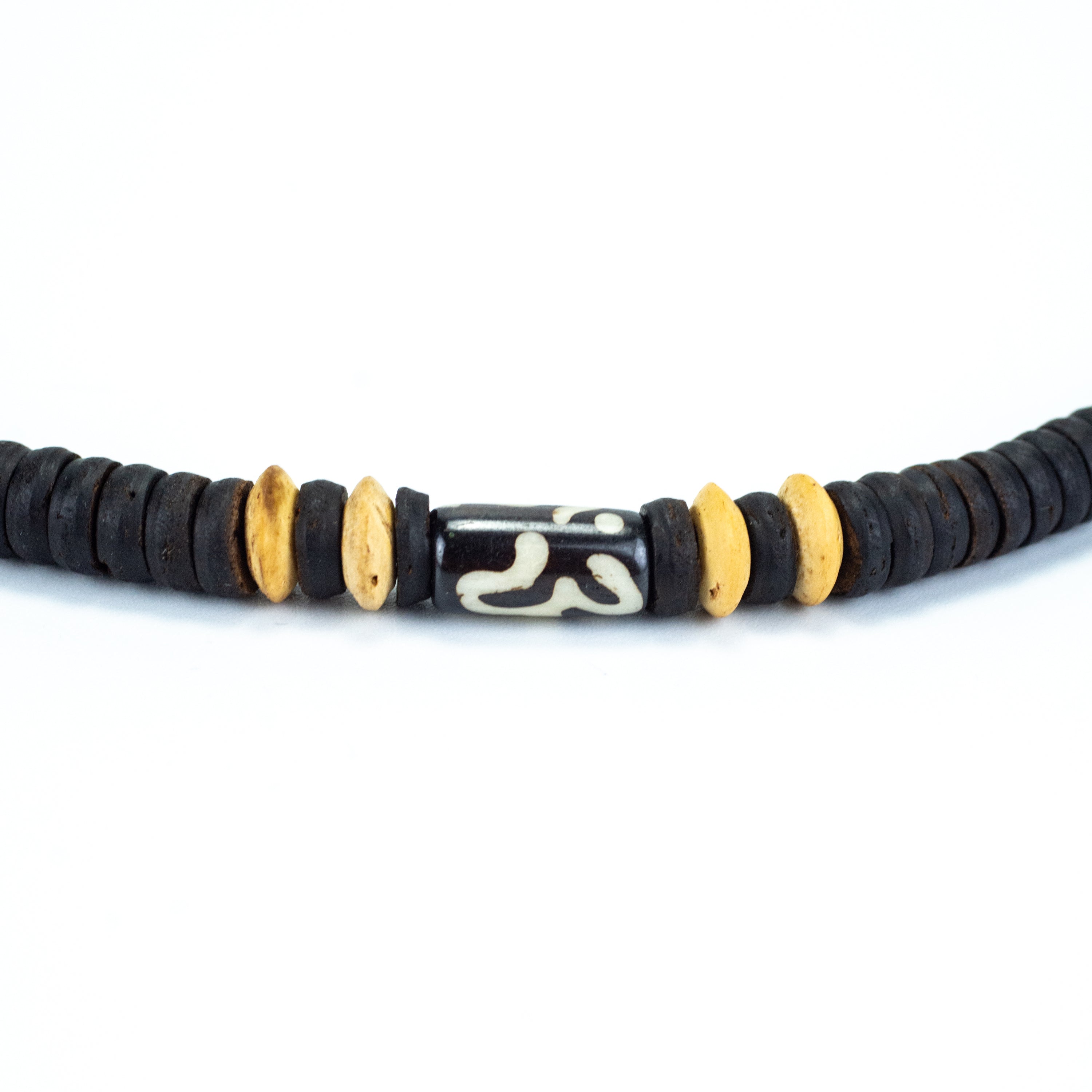 Wooden Bead and Om Stone Charm Necklace