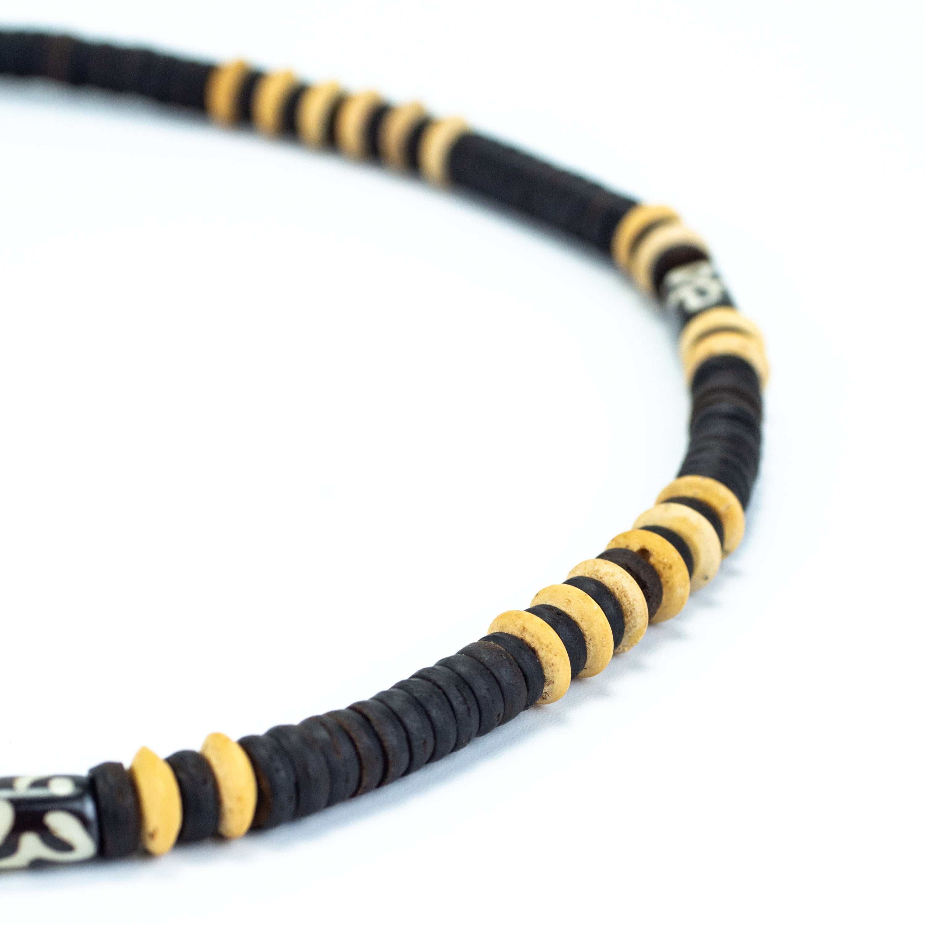 Wooden Bead and Om Stone Charm Necklace
