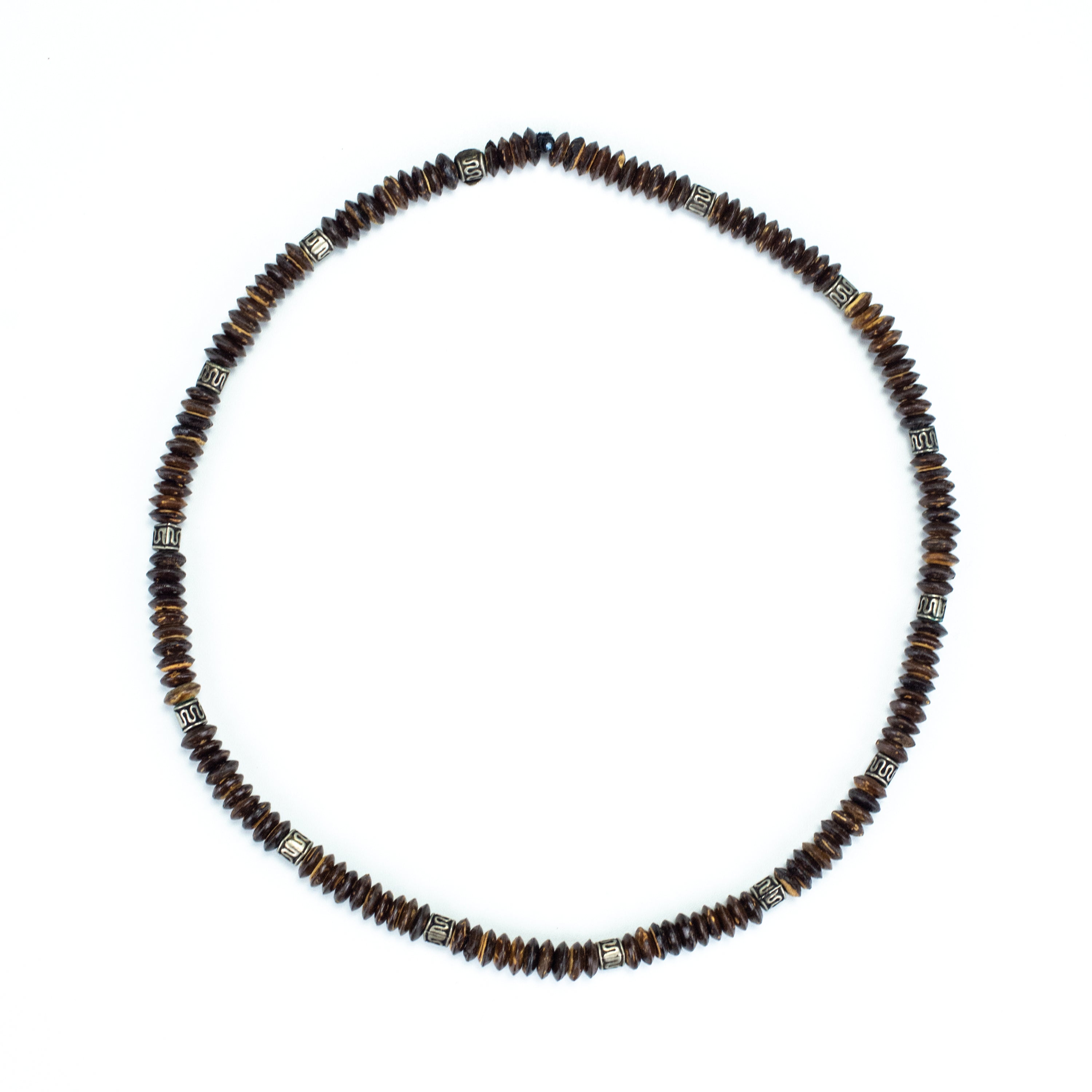 Wooden Bead and Silver Charm Necklace