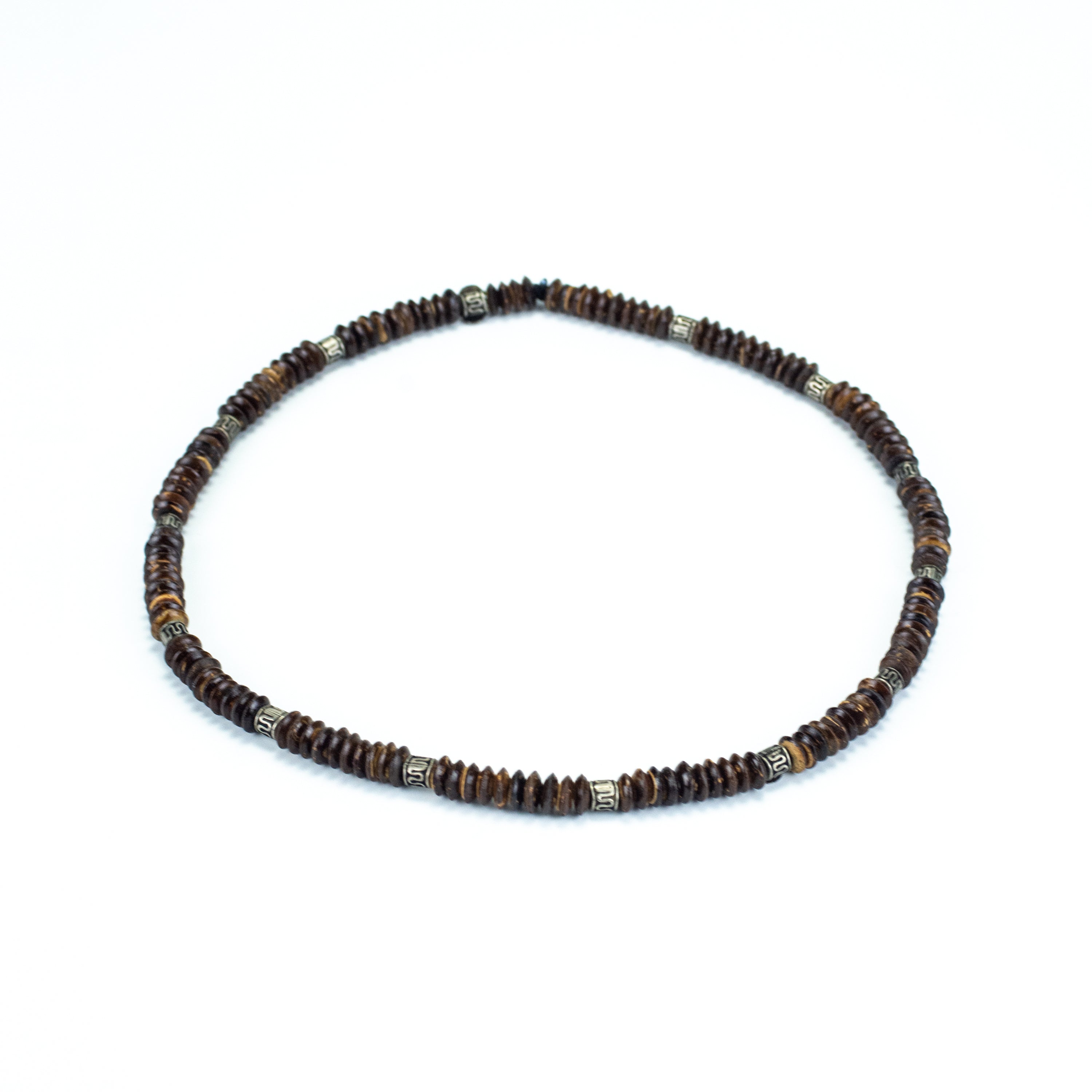 Wooden Bead and Silver Charm Necklace