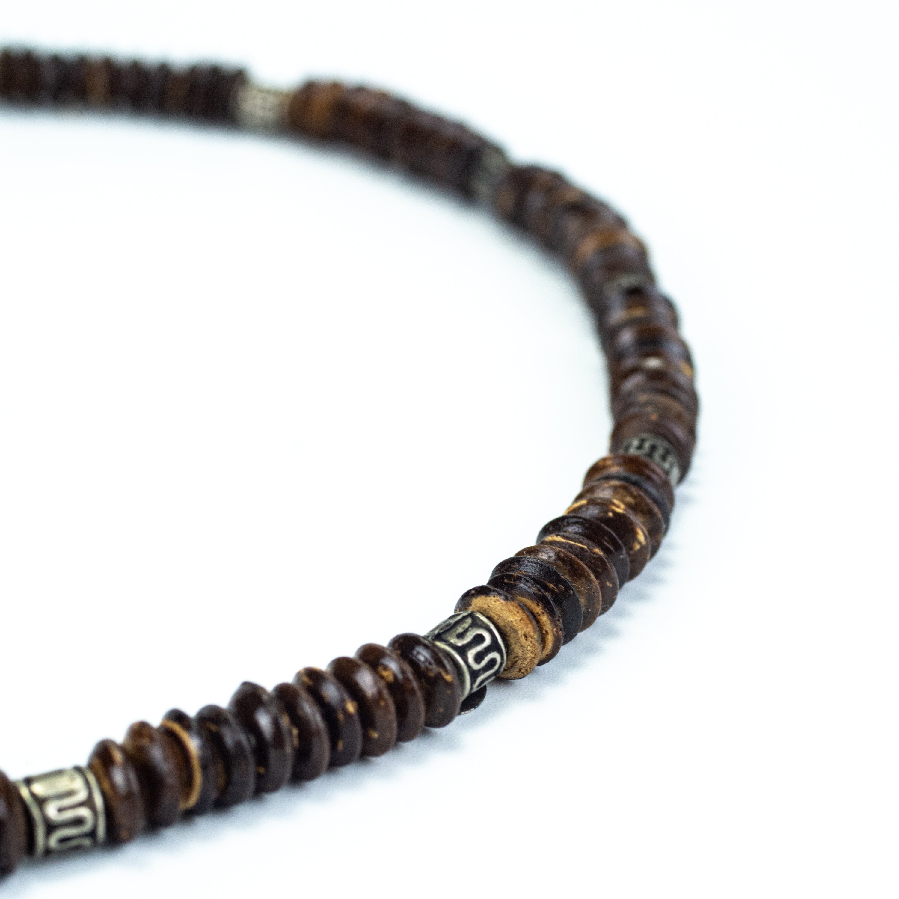 Wooden Bead and Silver Charm Necklace