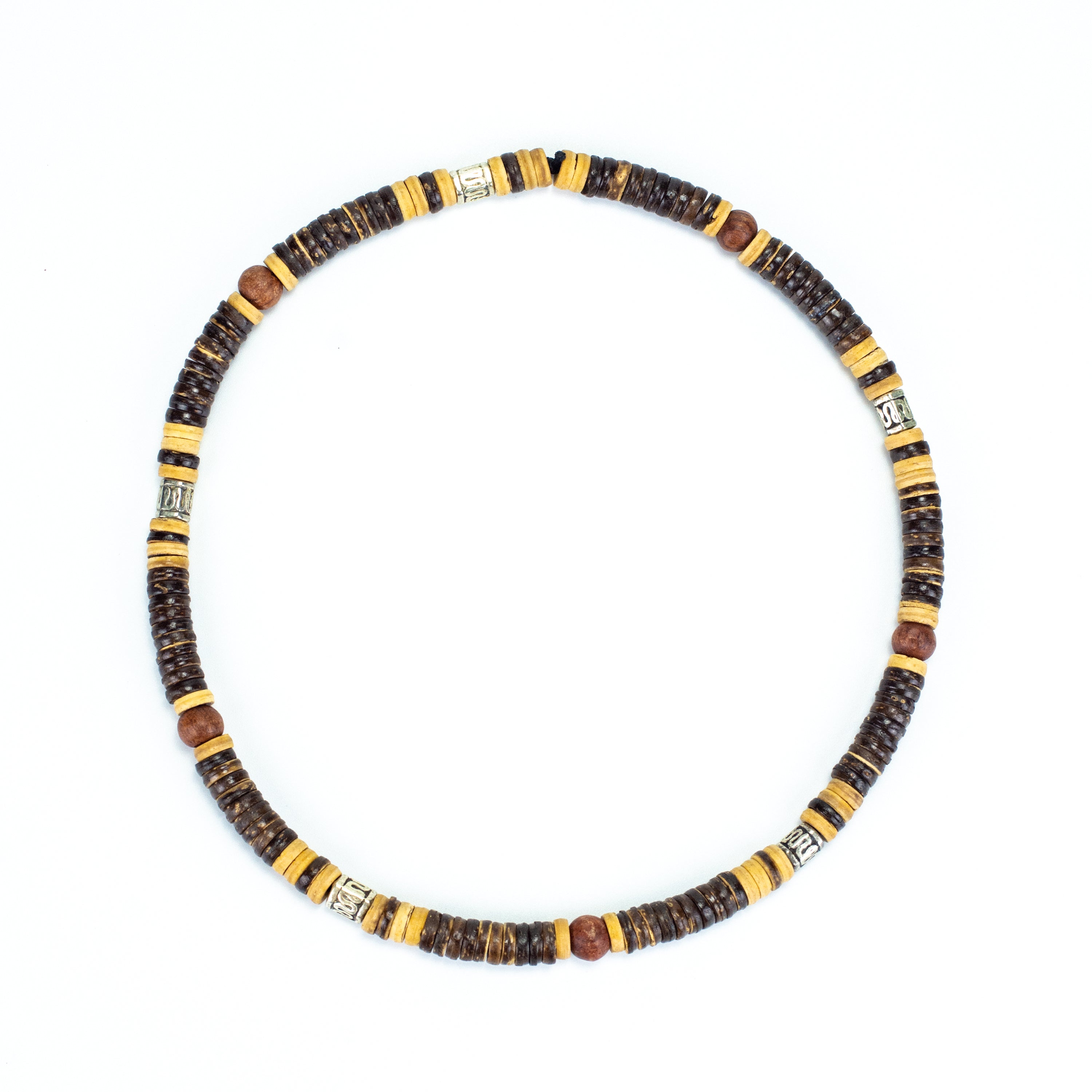 Mix Wooden Bead and Silver Charm Necklace
