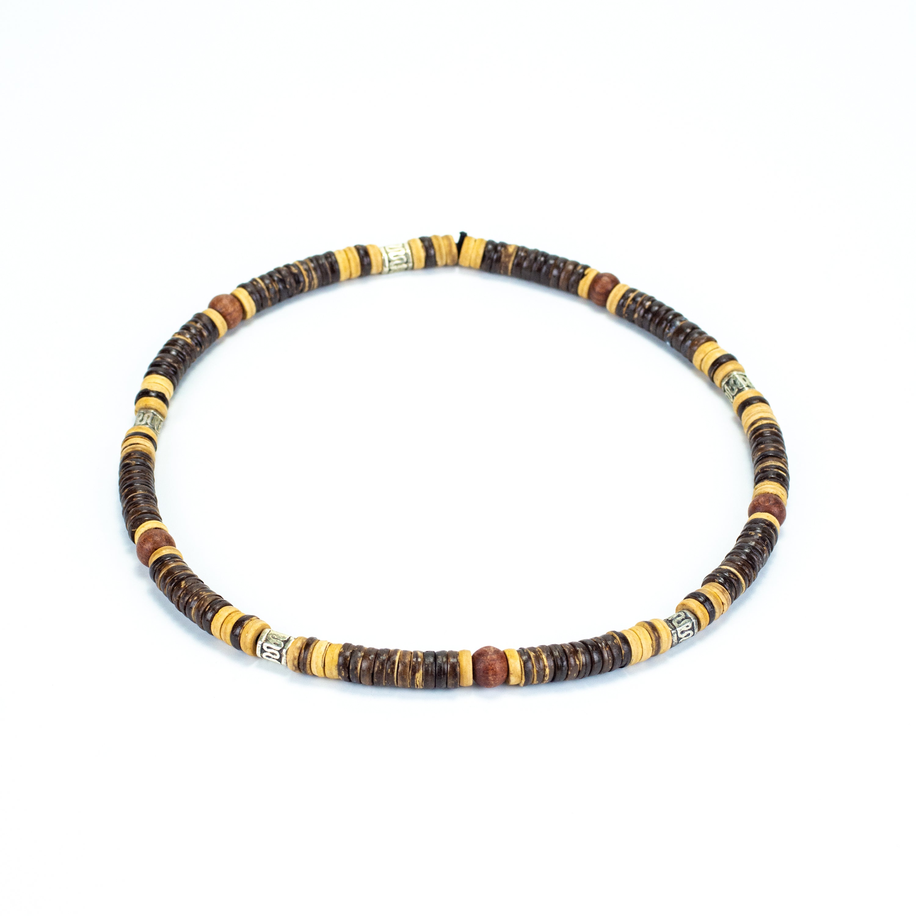 Mix Wooden Bead and Silver Charm Necklace