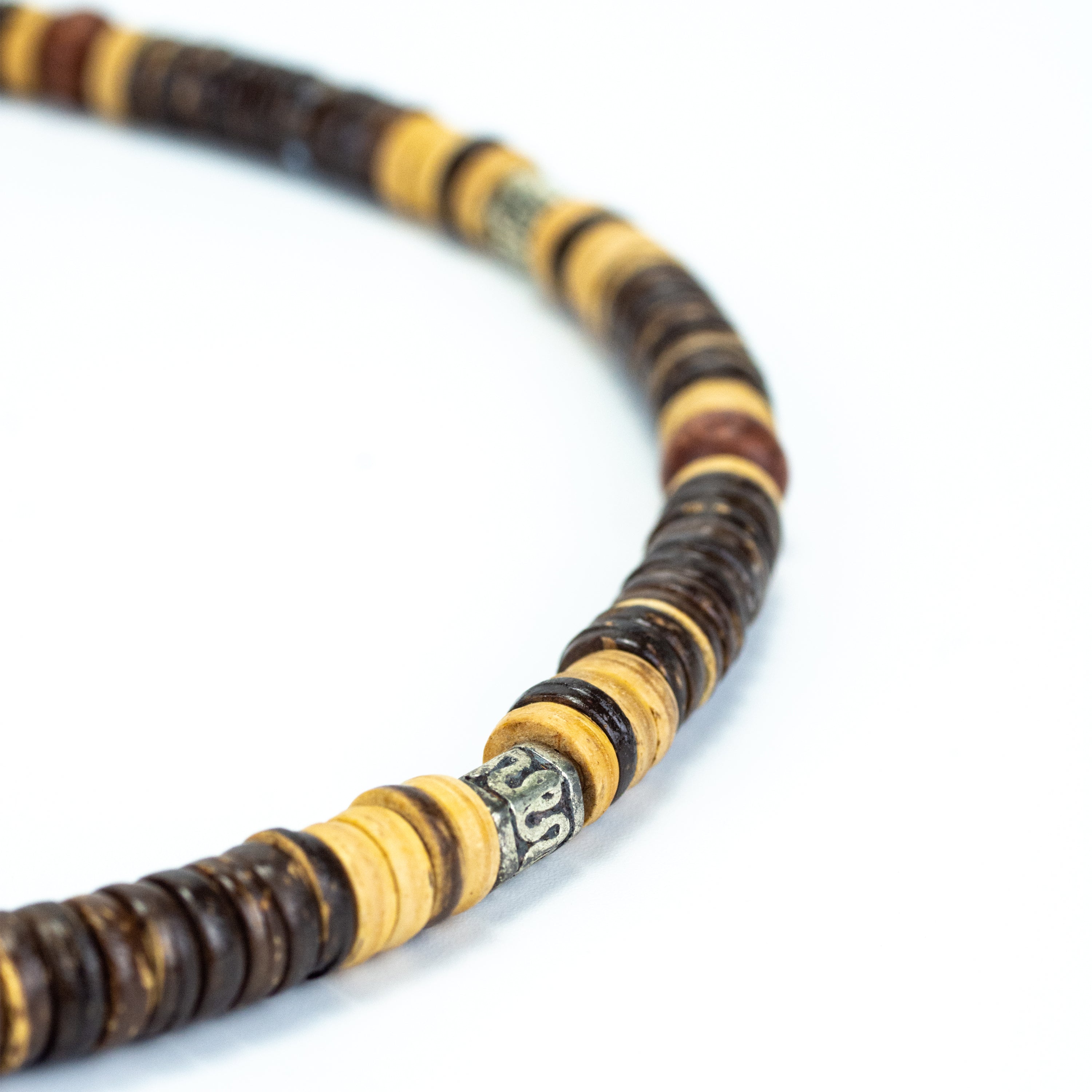 Mix Wooden Bead and Silver Charm Necklace