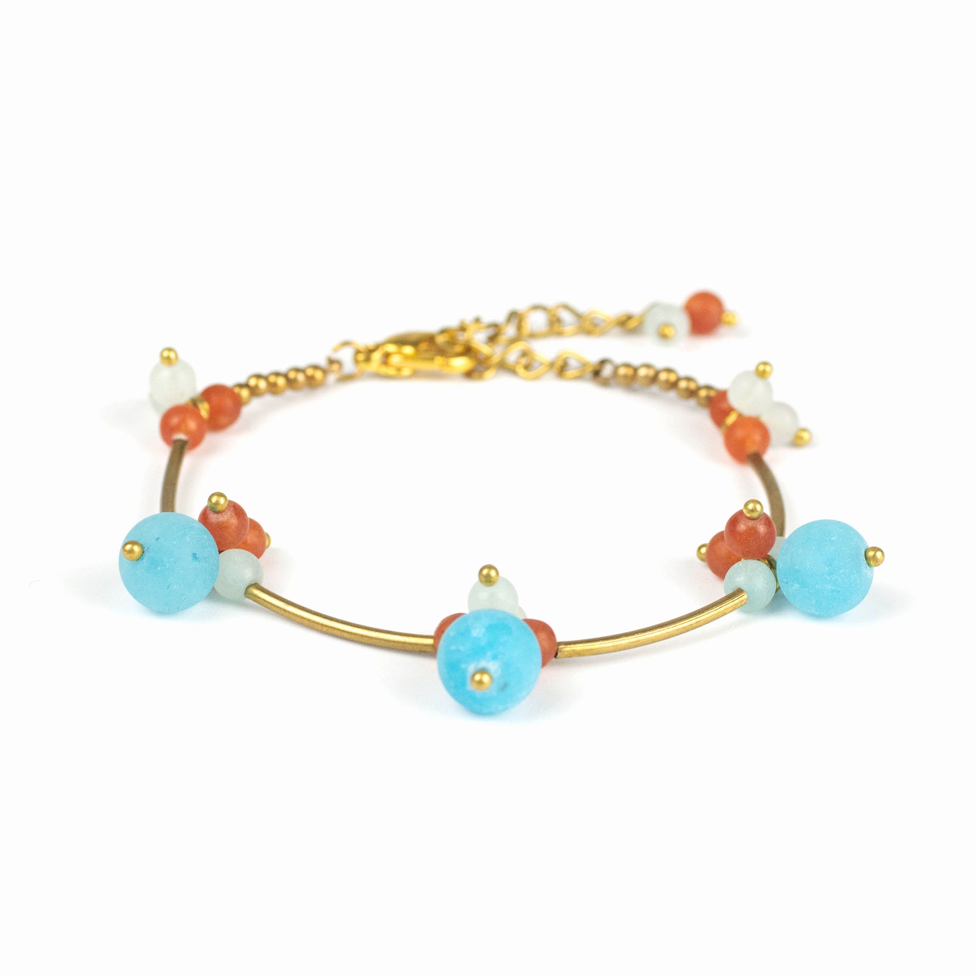 Brass Bracelet with Brass and Blue Stone Beads