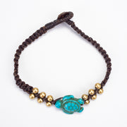 Brass Beads Bracelet with Turtle Turquoise Charm in Brown