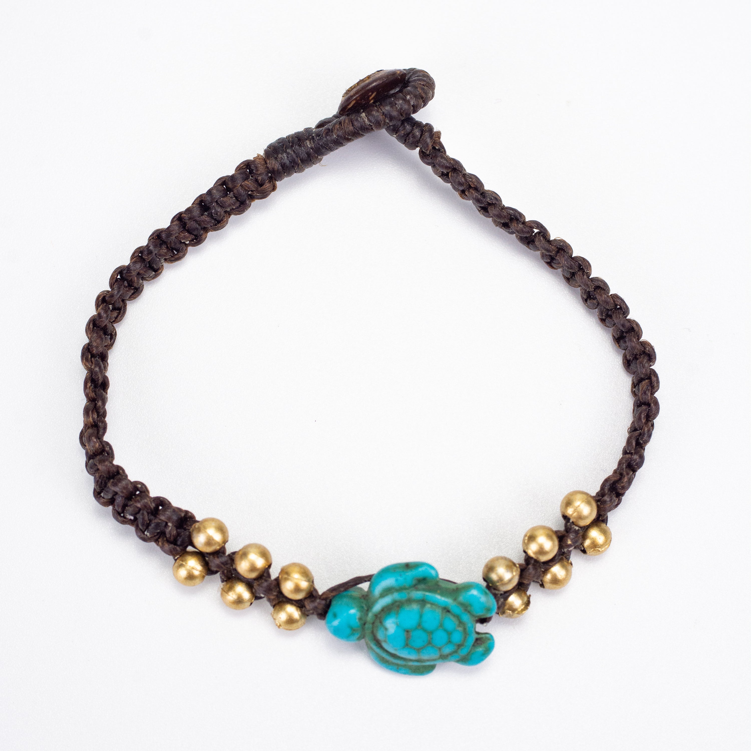 Brass Beads Bracelet with Turtle Turquoise Charm in Brown