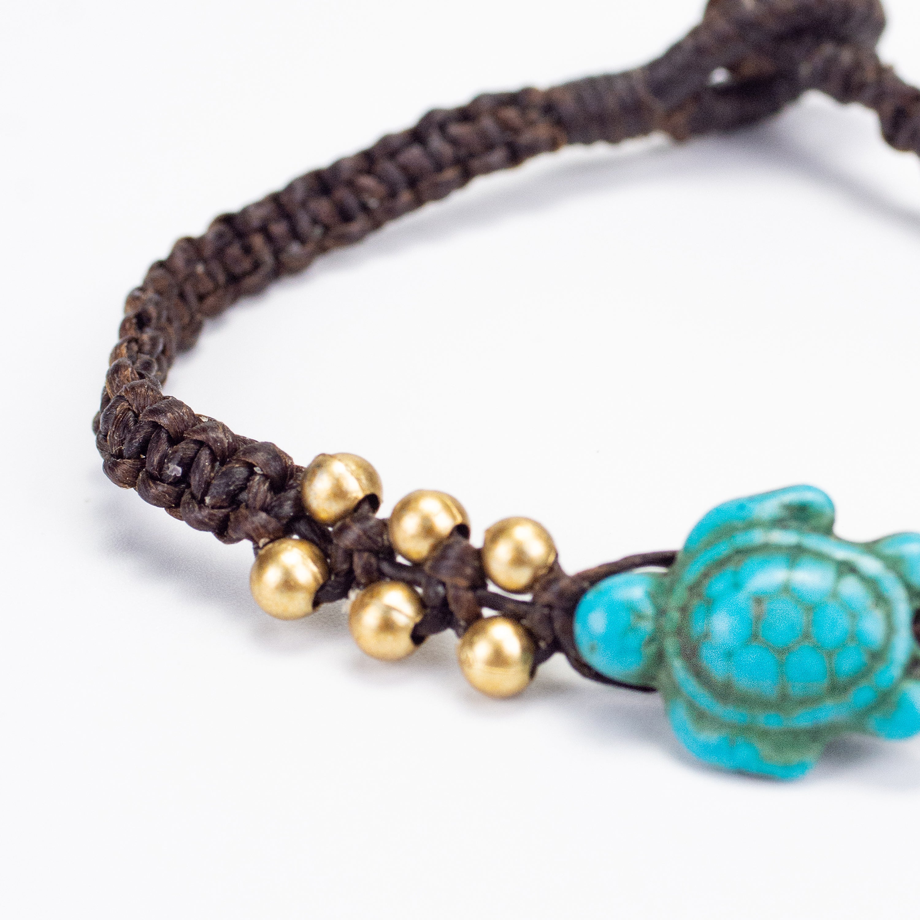 Brass Beads Bracelet with Turtle Turquoise Charm in Brown