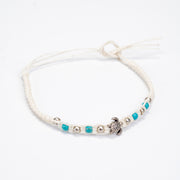 Turquoise and Silver Beads Bracelet with Turtle Silver Charm in White