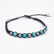 Turquoise Stones and Silver Beads Bracelet in Black