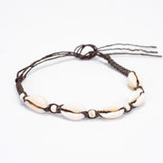 Sea Shells and White Beads Bracelet in Brown