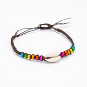 Rainbow Beads Bracelet with Sea Shell Charm in Brown
