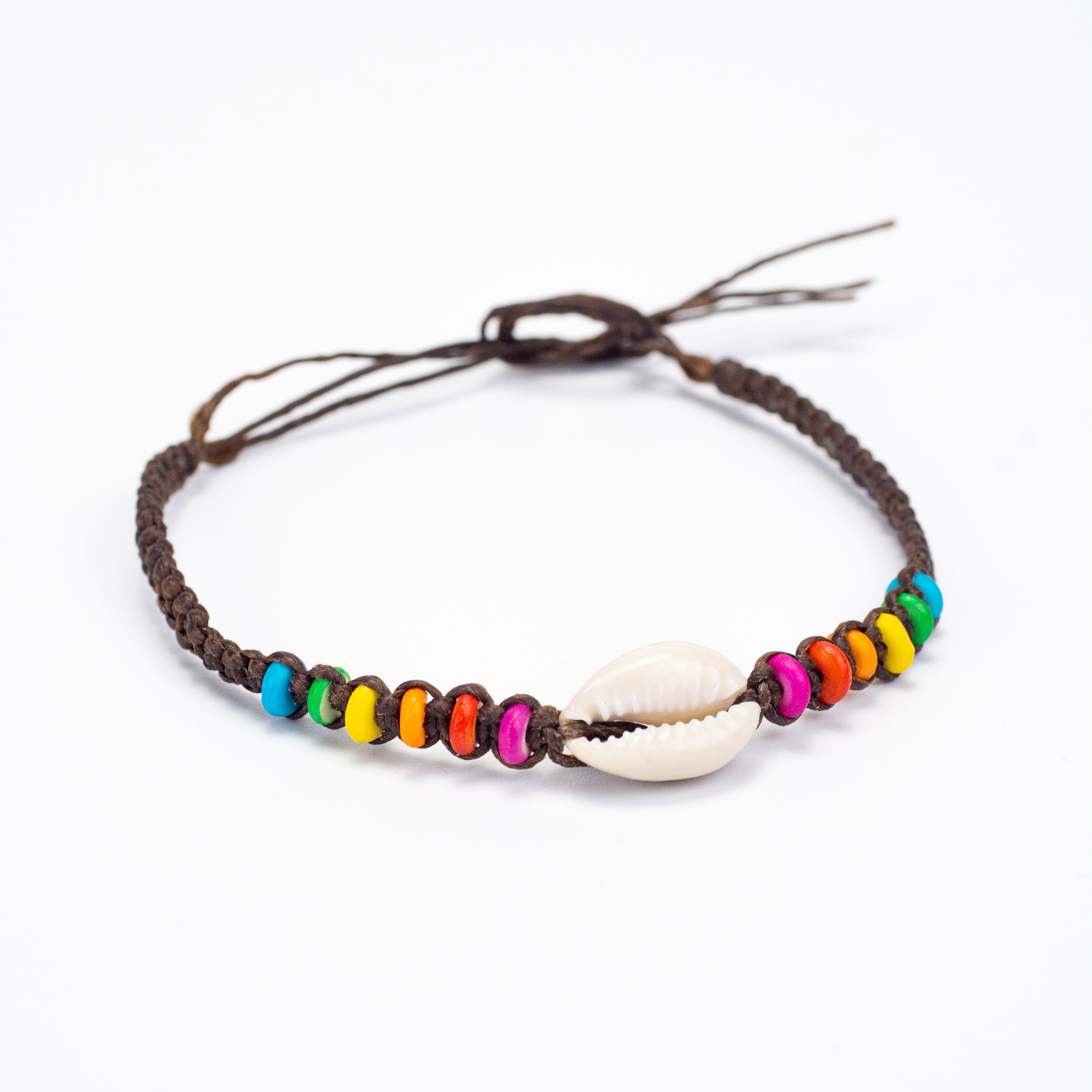 Rainbow Beads Bracelet with Sea Shell Charm in Brown