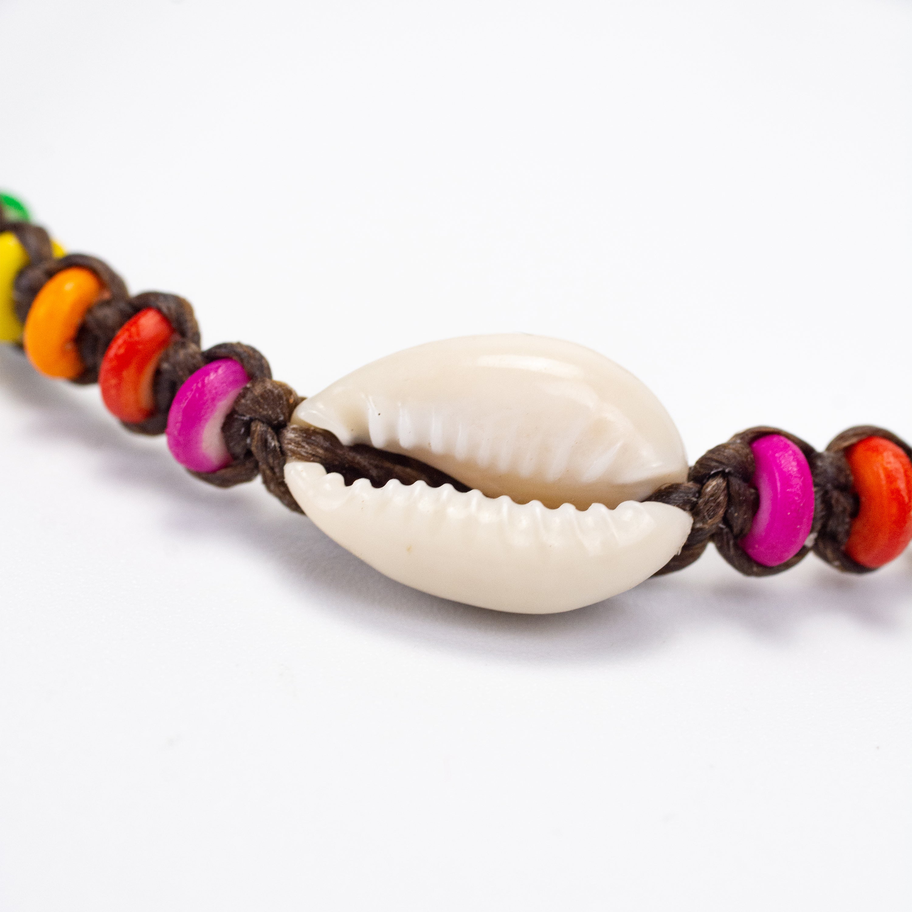Rainbow Beads Bracelet with Sea Shell Charm in Brown