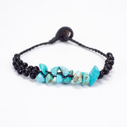 Turquoise Stones and Black Beads Bracelet in Black
