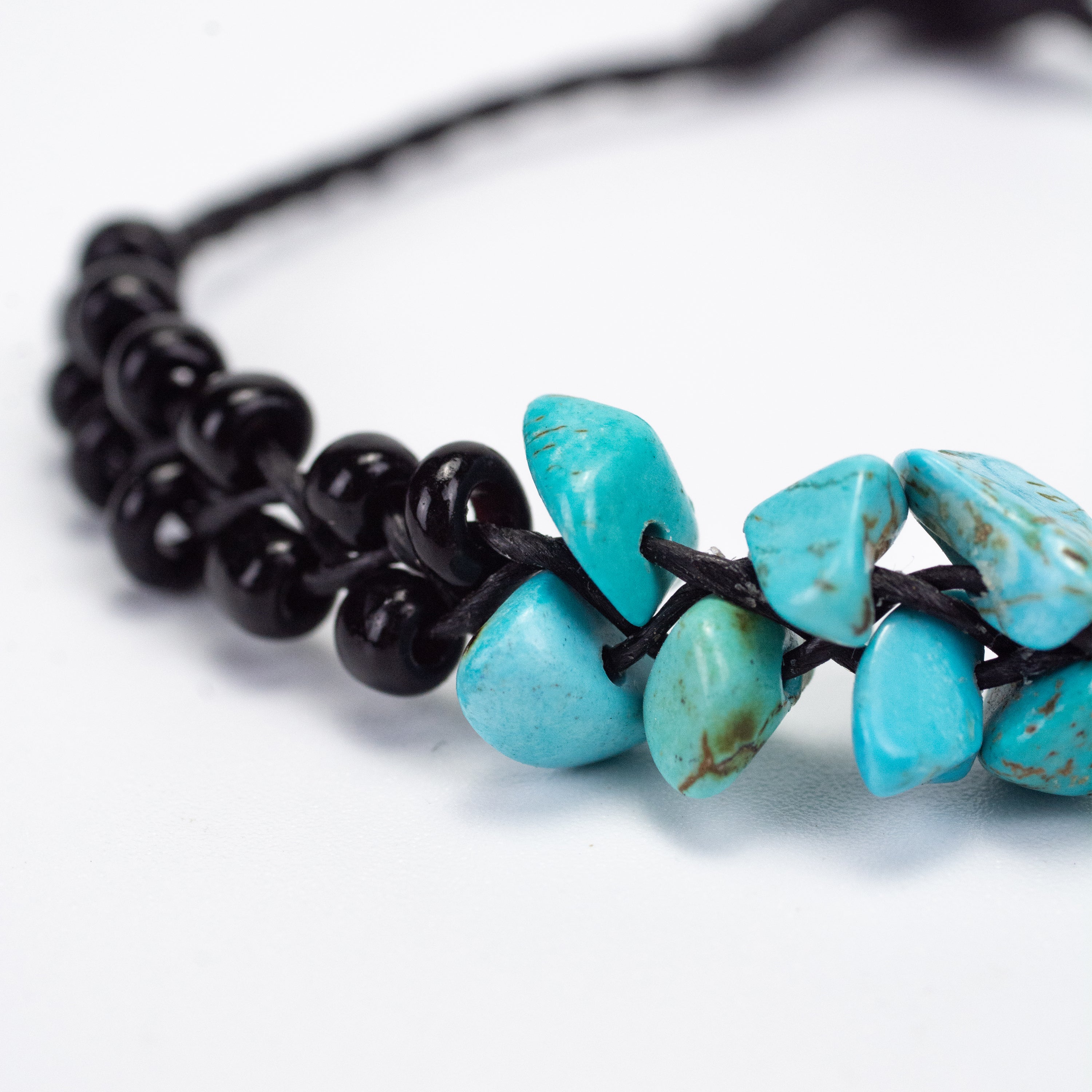 Turquoise Stones and Black Beads Bracelet in Black