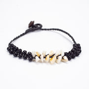 White Agate Stones and Black Beads Bracelet in Black