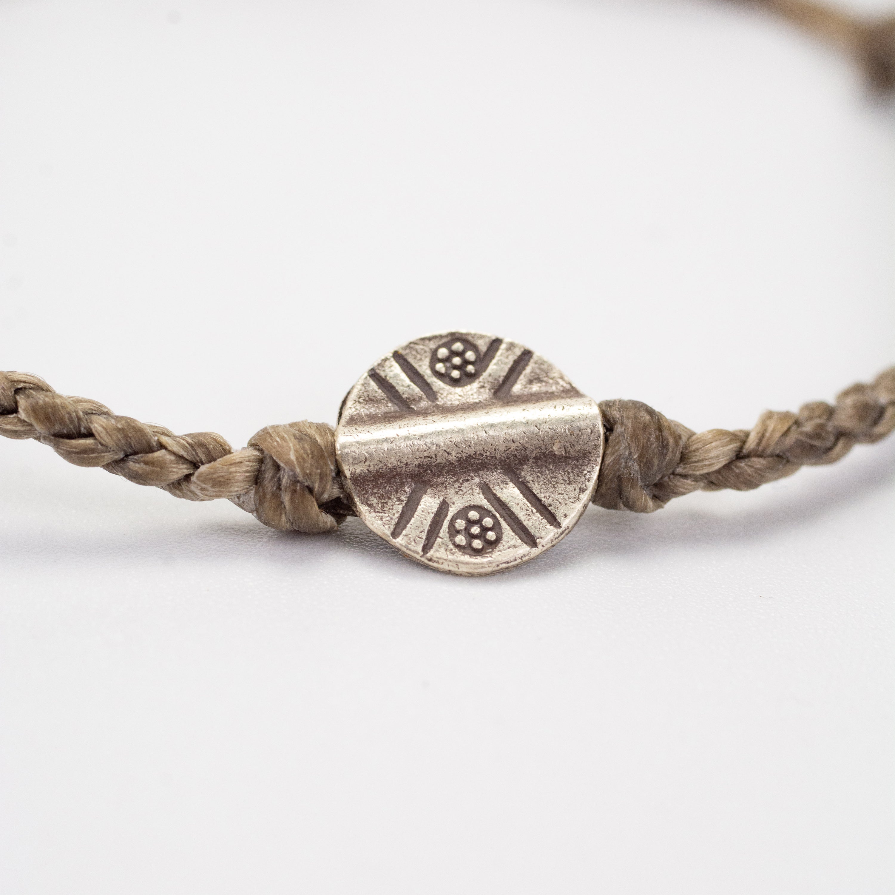 Bracelet with Tribal Circle Silver Charm in Gray