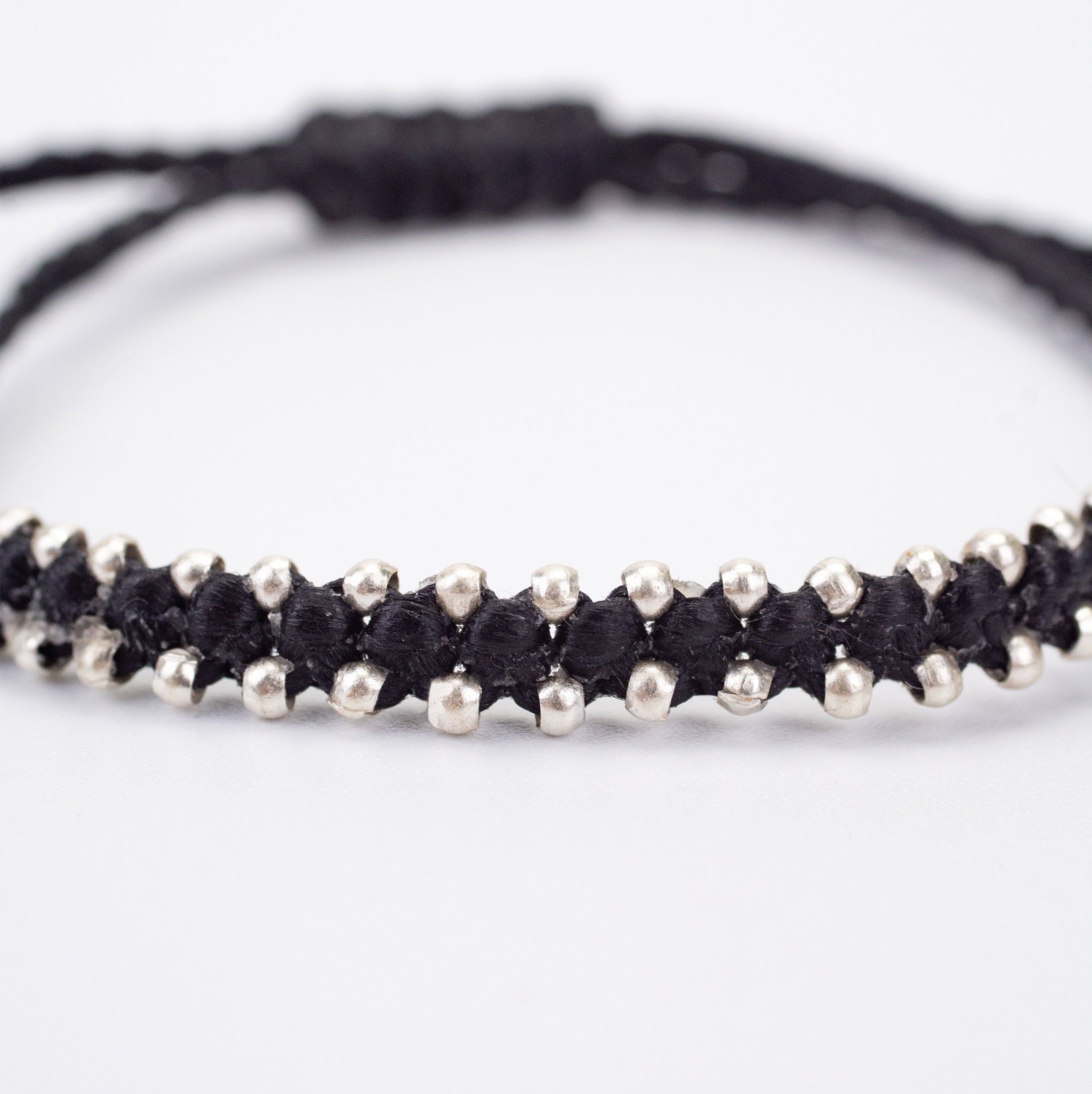 Silver Beads Bracelet in Black