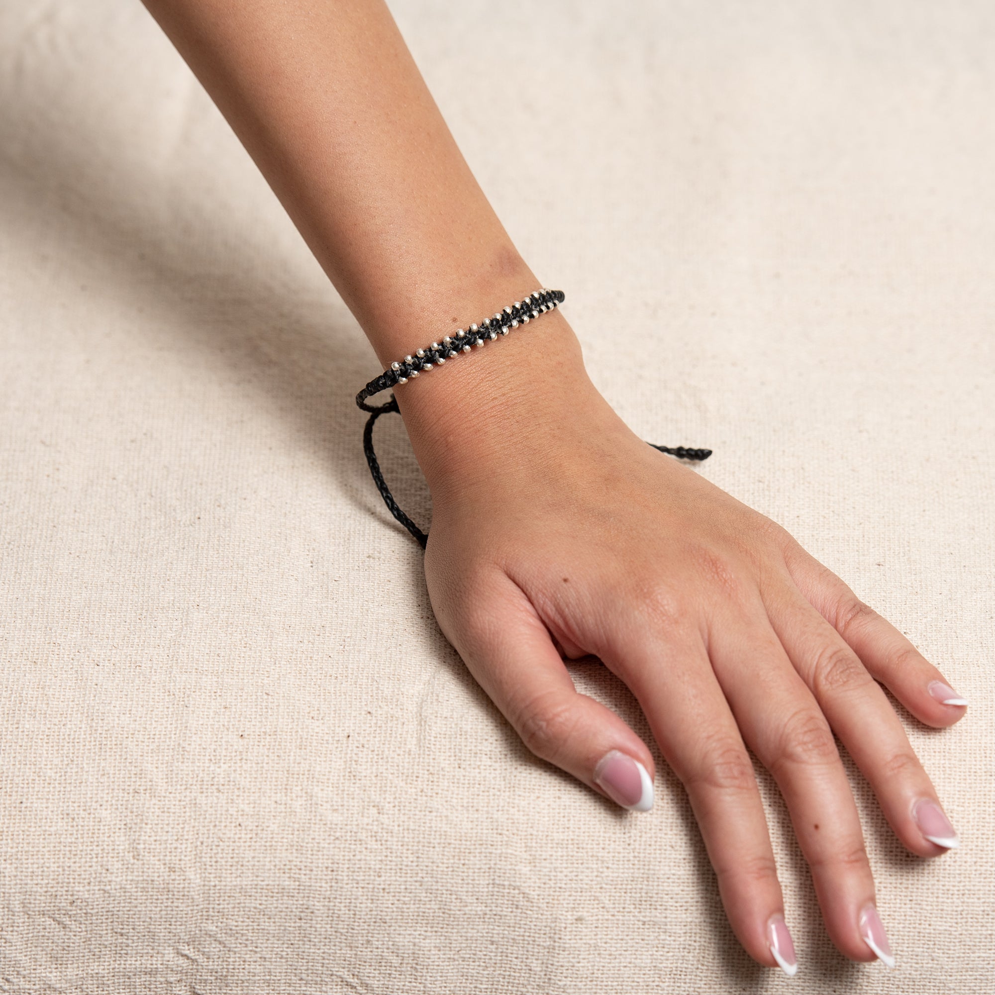 Silver Beads Bracelet in Black